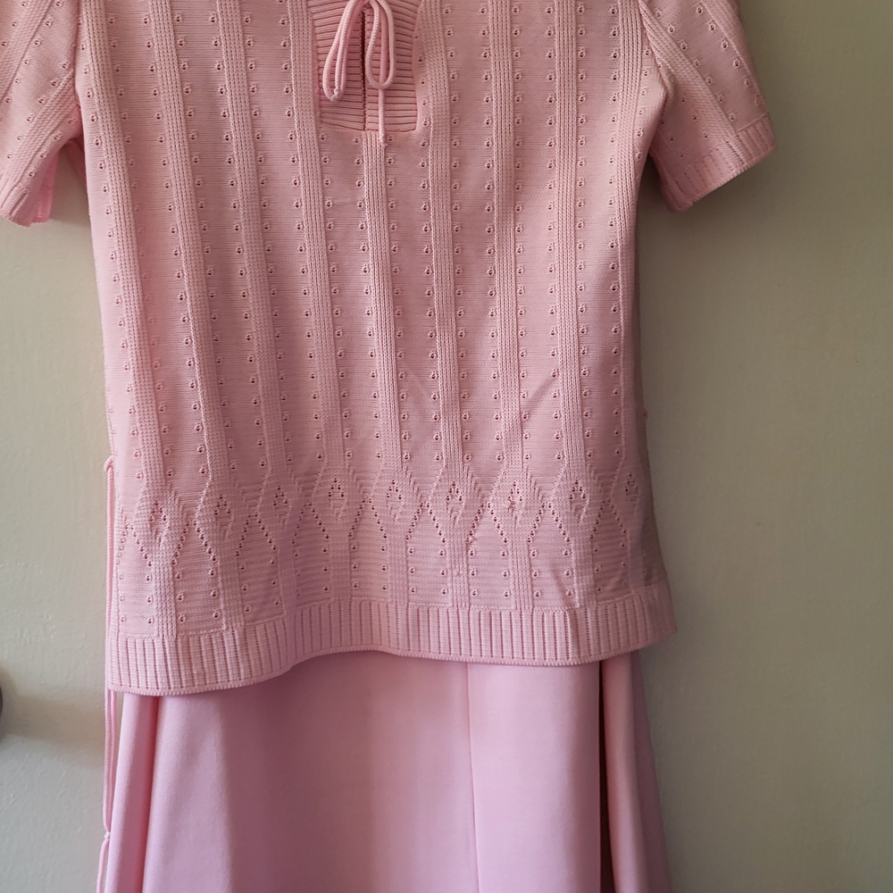 Vintage Pink Knit Short Sleeve Top and Skirt Set - Picture 2 of 10